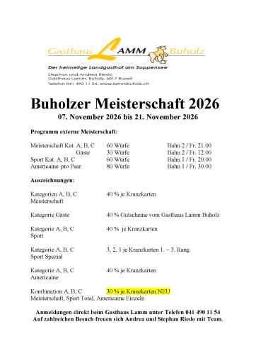 Buholzer Meisterschaft 2026 (07.11. - 21.11.2026)