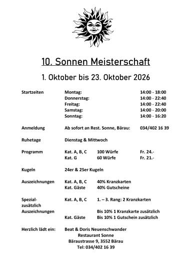 10. Sonnenschein-MS (01.10. - 23.10.2026)